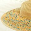 Summer Straw Hat with Colorful Brim and Linen Ribbon Panama Sunshade Woven Trendy Beach Hat; Adult One Size Fits Most (22-23 inches), adjustable size VTrendz
