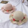 Straw Hat with Flowers for Toddler Kids Children Wide Brim Summer Beach Sun Hat with Visor; Kids One Size Fits Most (19-20 inches), adjustable size VTrendz