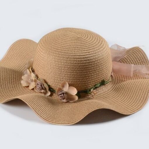 Straw Hat with Flower and Even Brim; Adult One Size Fits Most (22-23 inches), adjustable size