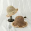 Straw w/Natural Fiber Brim Summer Hat, Trendy Summer Fashion Beach Sunshade Handmade Crochet Fisherman Hat Small Brim Foldable Floppy Bucket Straw Hats For Women: Adult One Size Fits Most (22-23 inches), adjustable size VTrendz