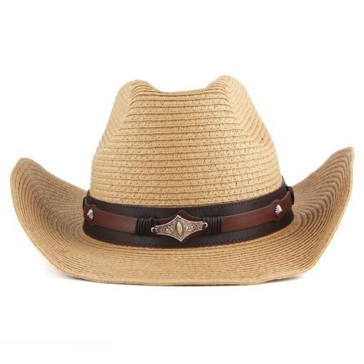 Cowboy Straw Hat For Men/Women Unisex Attractive Hat with Leather Strap;  Adult One Size Fits Most (22-23 inches), adjustable size