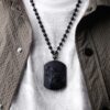 Wolf Black Obsidian Hand carved Necklace Pendants with Black Beads VTrendz