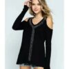 Soft Cold Shoulder Top with Rhinestones by Vocal VTrendz