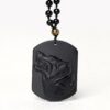 Wolf Black Obsidian Hand carved Necklace Pendants with Black Beads VTrendz