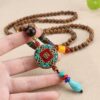 Holy Wood Beads Circular Om Pendant Necklace for Energy Balancing, Positivity, Tranquility, and Meditation Vintage Nepal Long Buddhist Mala Wood Beaded Pendant & Necklace Ethnic Bohemian Boho Lucky Jewelry VTrendz