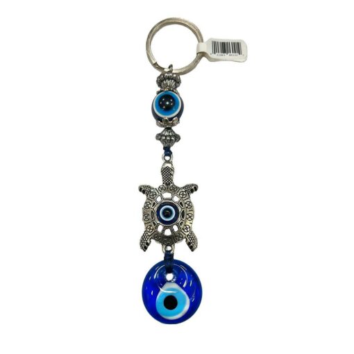 Turtle Blue Evil Eye Keychain, Handmade