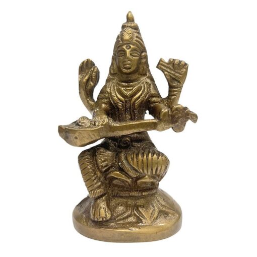 Saraswati Statue Handmade Brass Idol Figurine Statue, 3"