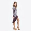 Vocal Purple / Grey Special Dyed V-Neck Long Sleeves Hi-Lo Dress With Print And Stone VTrendz