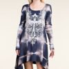 Vocal Blue- Cream Long Sleeves Tie dye Dress With Rhinestone VTrendz