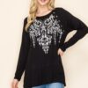 20492L-Top, LONG SLEEVE SWING FLARE HEM TOP With Rhinestone and Grommets by Vocal VTrendz