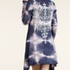 Vocal Blue- Cream Long Sleeves Tie dye Dress With Rhinestone VTrendz