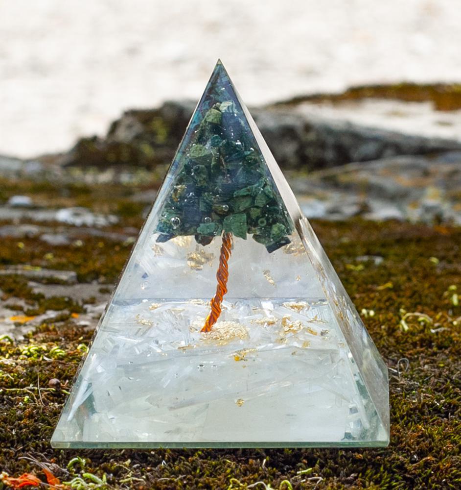 Selenite and Kambaba Jasper Base Tree of Life Orgonite Pyramid with Natural Crystals, Energy Healing, Reiki, Positivity 3*3*3 inch - Image 4