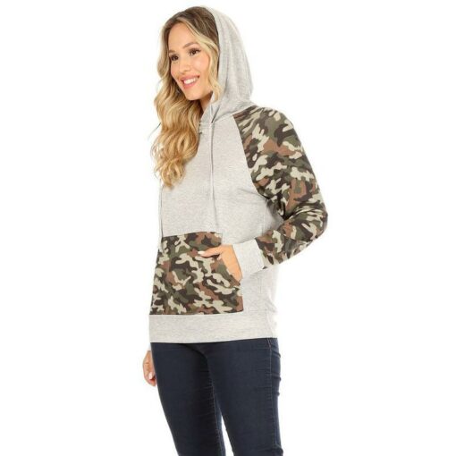 Solid Grey & Army Print Hood Top