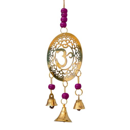 Om Windchime for Crown Chakra with Purple Beads Brass Windchime 11" Inch