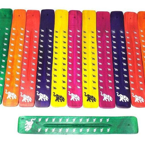 Colorful Elephant Wood Ash Catcher | Path of Wisdom (10"L)