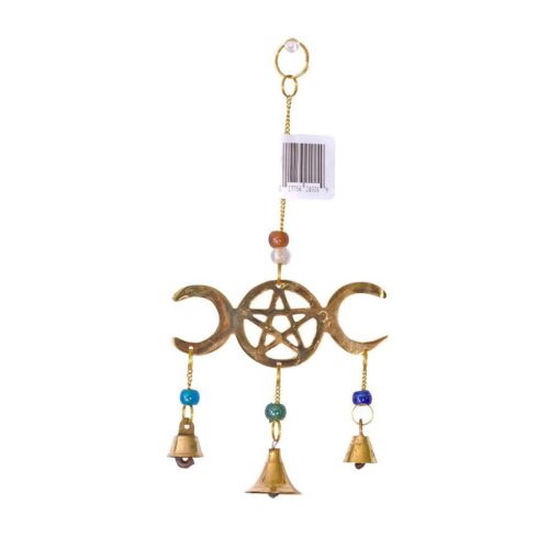 Triple Moon Wind Chime Brass with Beads 9"L