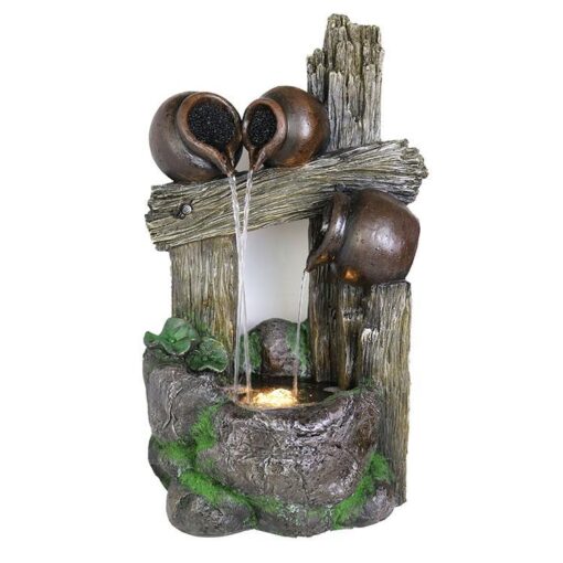 3 Pot Large Water Fountain with LED Antique Resin Tabletop Waterfall Fountain - VTrendz.net