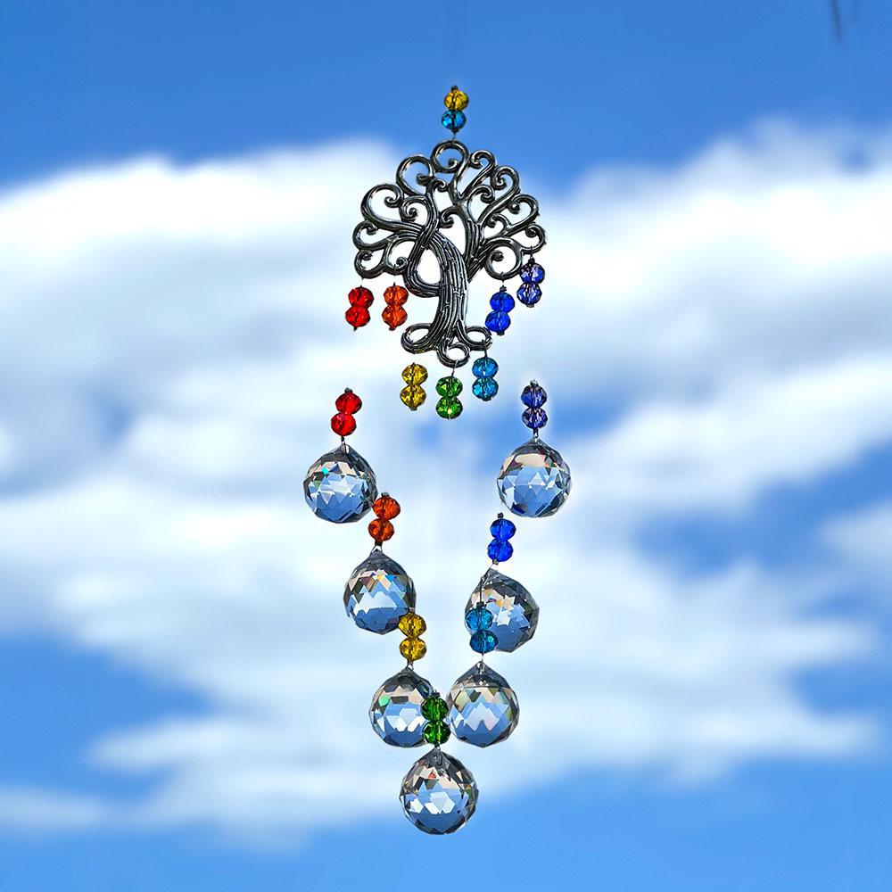 Colorful Crystal Beads Suncatcher with Tree of Life Design, 16"L