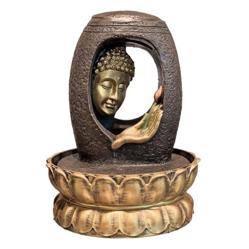 Buddha Face with Hand & LED Antique Resin Tabletop Waterfall Fountain
