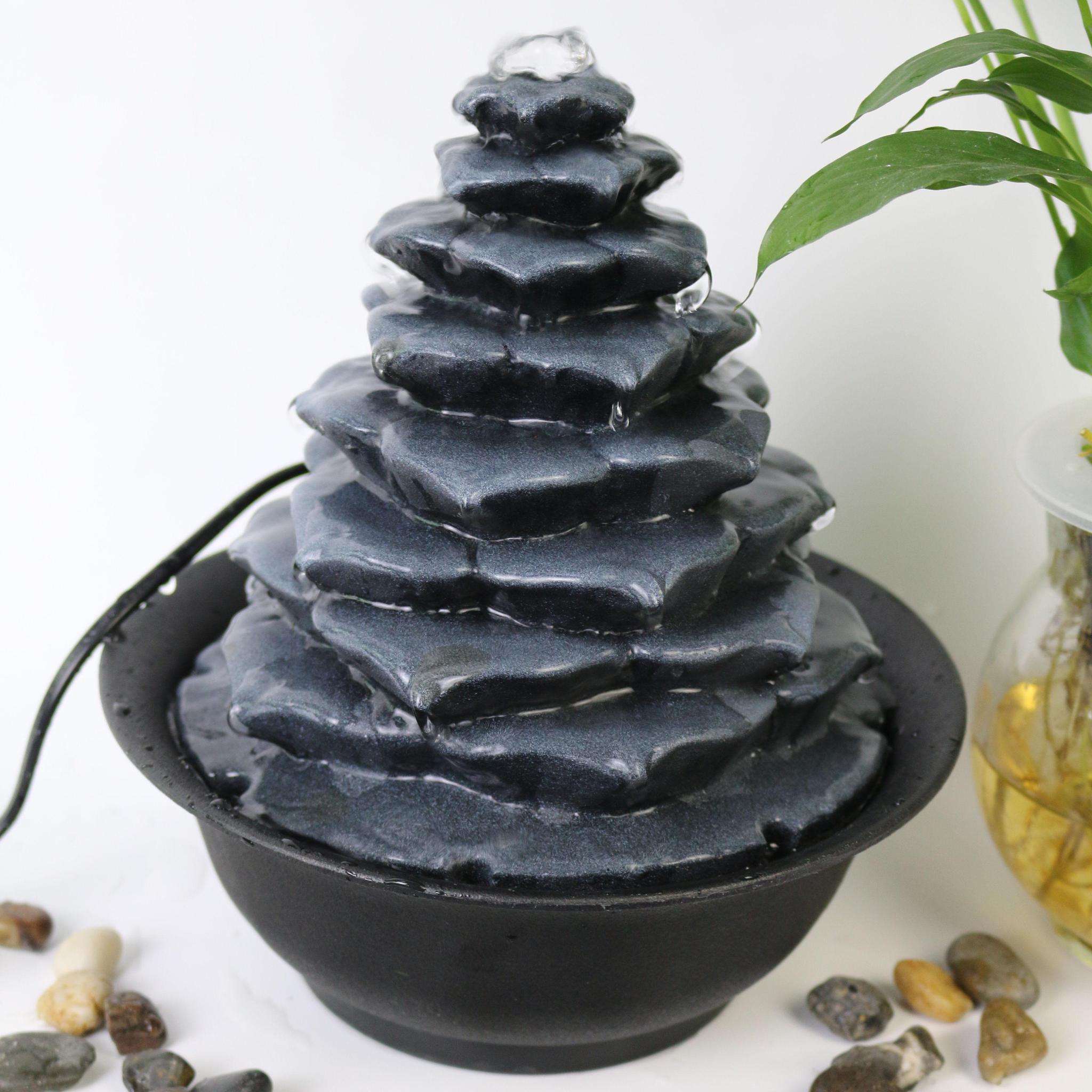 Stacked Rock Tabletop Waterfall Fountain Natural Rustic Resin Artifact 9x8 Inch - Image 2