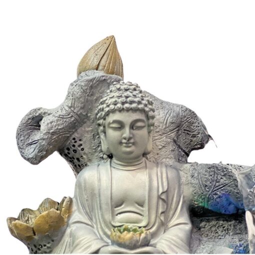 Meditating Buddha with Leaves & LED Light Antique Resin Tabletop Waterfall Fountain