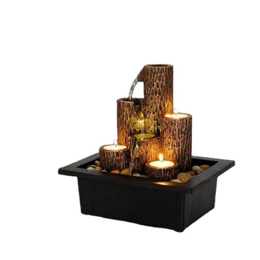 5 Pillars with LED Candles option Antique Resin Tabletop Waterfall Fountain 23*17.5*23 cm