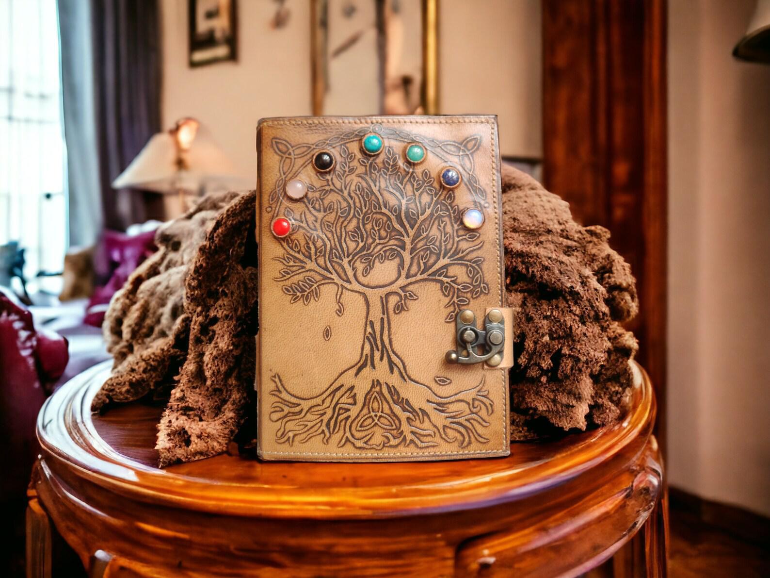 Seven Chakra Tree of Life Leather Grimoire | Journal of Balance