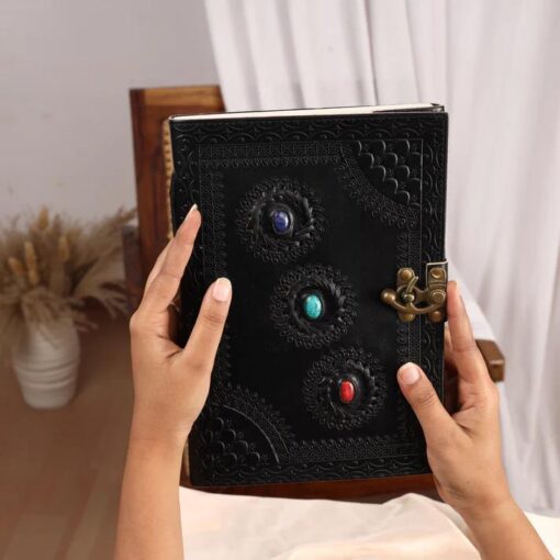 3 Precious Chakra Gemstone Leather Journal | Your Grimoire of Insight and Inspiration