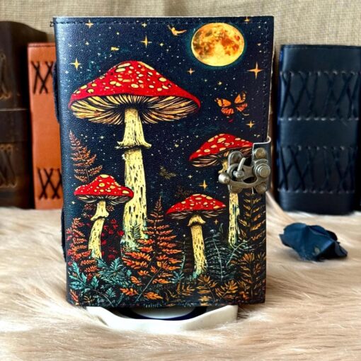 Moonlit Mushroom Leather Journal | Your Portal to Enchanted Thoughts