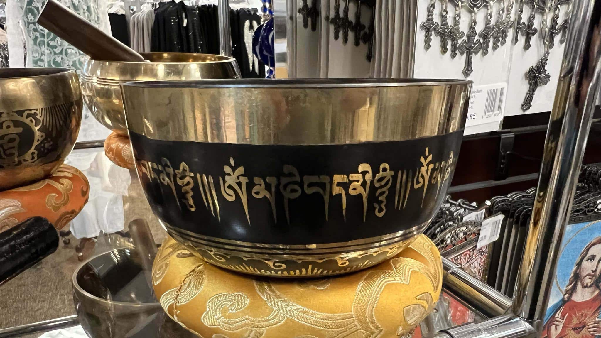 9 cm / 3.7" Black Mantra Cup Bowl Handcrafted 7 Metal Singing Bowl for Meditation, Relaxation & Healing with Wooden Mallet