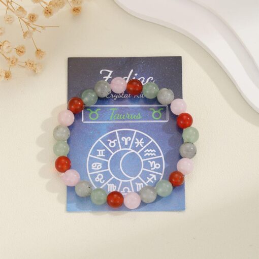 Taurus Zodiac Crystal Bracelet – Abundance & Grounding – Green Aventurine & Carnelian – 8mm