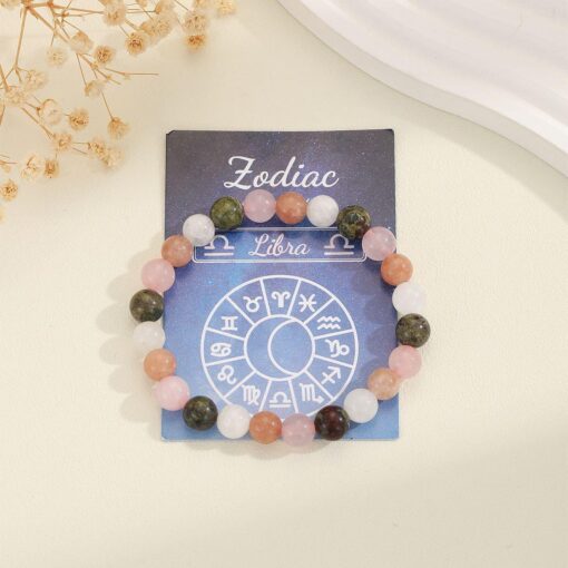 Libra Zodiac Crystal Bracelet – Radiance & Heart Balance – Moonstone & Sunstone – 8mm