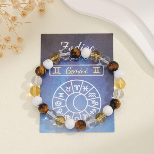 Gemini Zodiac Crystal Bracelet – Mental Agility – Citrine & Tiger Eye – 8mm