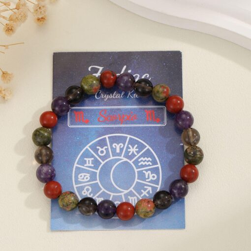 Scorpio Zodiac Crystal Bracelet – Intuitive Depth – Amethyst & Smoky Quartz – 8mm