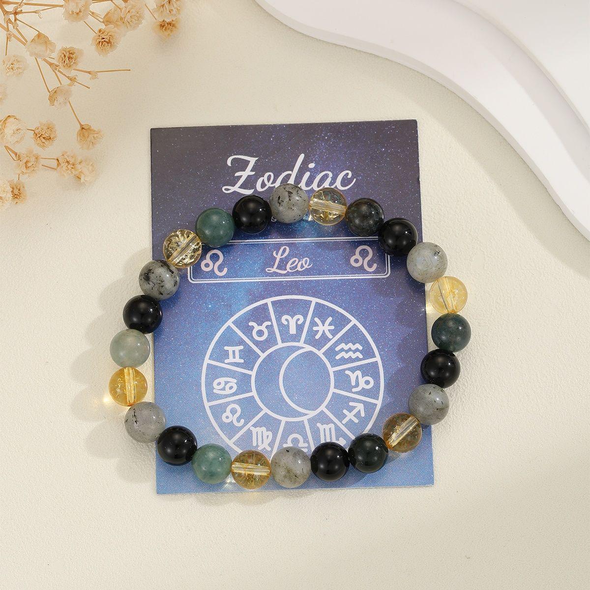 Leo Zodiac Crystal Bracelet – Radiance & Internal Strength – Black Onyx & Labradorite – 8mm