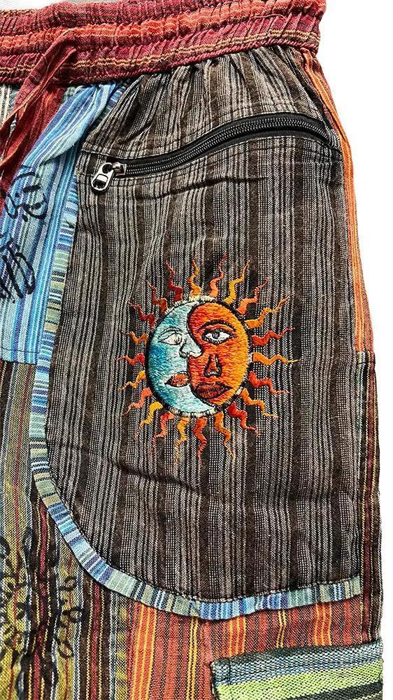 Front pocket sun moon embroidery Elastic Bottom patch pants - Image 5