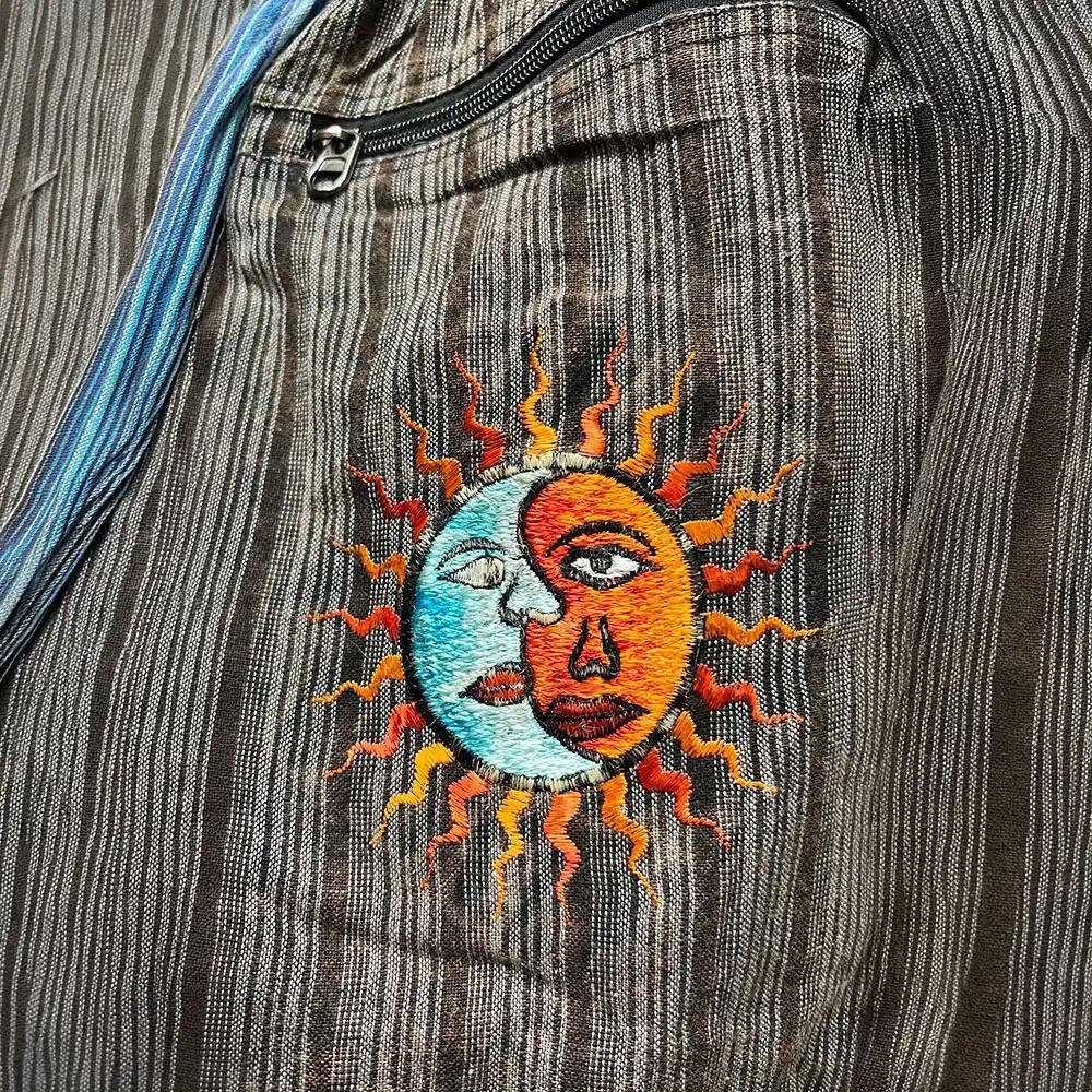 Front pocket sun moon embroidery Elastic Bottom patch pants - Image 2