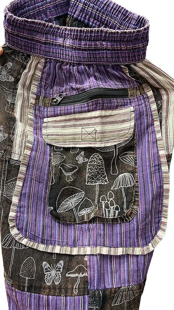 Purple Cotton Boho Elastic Bottom Patch Pants - Image 2