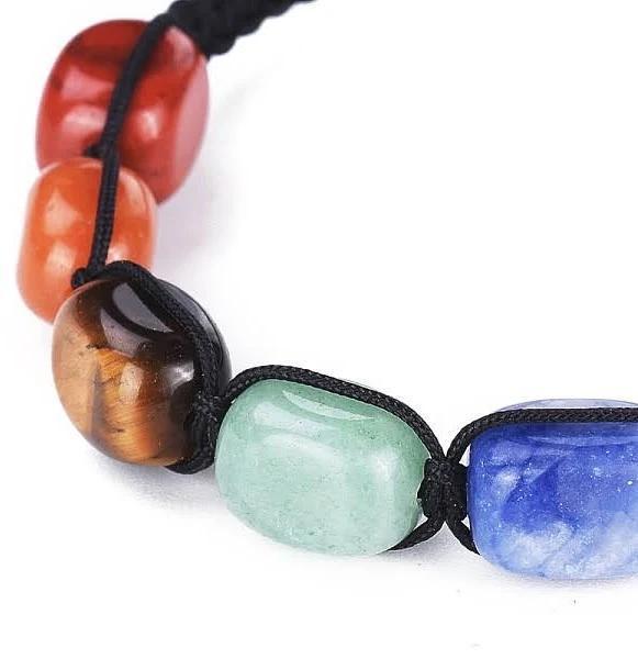7-Chakra Macrame Tumbled Rectangle Stone Bracelet: Geometric Alignment & Raw Stability - Image 4