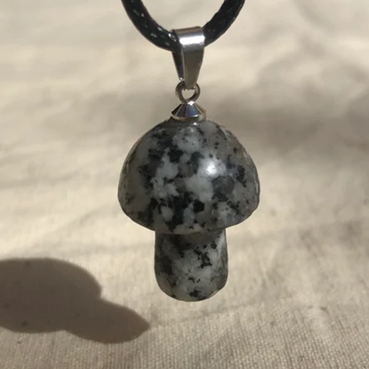 Black Labradorite Mushroom Carved Pendant Necklace Natural Crystals For Energy Balancing, Meditation, Reiki, Healing Approx. 2cm Pendant