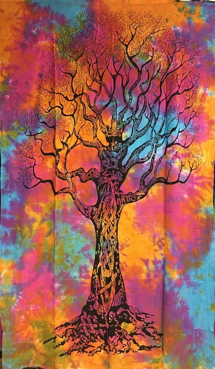 Celtic Tree Tiedye Wall Hanging Handmade Cotton Tapestry 84"x54" inch