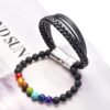 7 Chakra Volcanic Lava Stone Magnetic Therapy Leather Bracelet 7 Chakra Yoga Magnet Buckle Bracelet Unisex VTrendz
