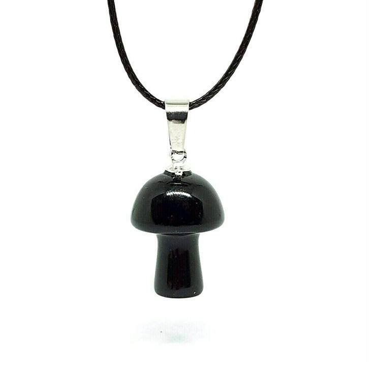 Black Onyx Mushroom Carved Pendant Necklace Natural Crystals For Energy Balancing, Meditation, Reiki, Healing Approx. 2cm Pendant - Image 2