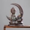 Crescent Moon with Buddha in Meditating Pose Backflow Incense Burner, Reflux Burner, Large Handmade Ceramic Backflow Cone Sticks Incense Holder Home Décor Craftwork Figurine Size: 13.5 * 16.5 cm VTrendz