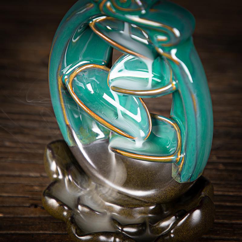 Circle with Waterfall Ceramic Backflow Incense Holder Waterfall Incense Burner, Reflux Burner, Handmade Ceramic, Home Décor for Meditation, Mini-Zen Experience Size: 11.5*9.5*16 cm - Image 2