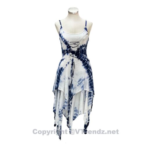 2 Layer Tie Dye Handkerchief Dress with Corset in Front, Adjustable Back and Straps