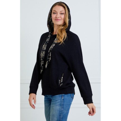 TIE NECK HOODIE TOP WITH POCKET