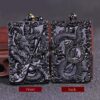 King & Snake Black Obsidian Hand carved Necklace Pendants with Black Beads VTrendz