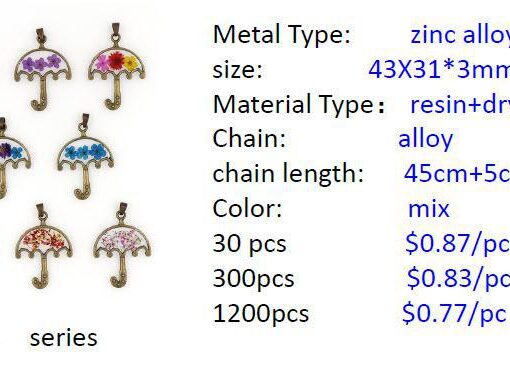 Real Flower Umbrella Design Necklace Sets with Earrings in Resin