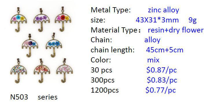 Real Flower Umbrella Design Necklace Sets with Earrings in Resin